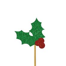 Picture of GLITTER HOLLY CUPCAKE TOPPERS RED AND GREEN X 12